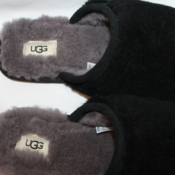 NEW UGG WOOL SCUFF WOMEN'S SIZE 12 BLACK GRAY - Picture 3 of 6